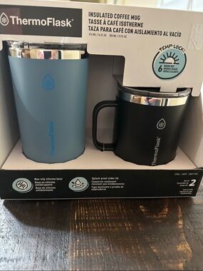 ThermoFlask Insulated Coffee Mug Set - Blue & Black
